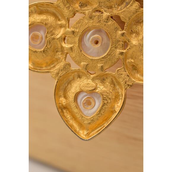 Givenchy Vintage Heart Pearl Necklace Pearl Brushed Gold Signed 80s 1980s BinBN - Picture 10 of 12